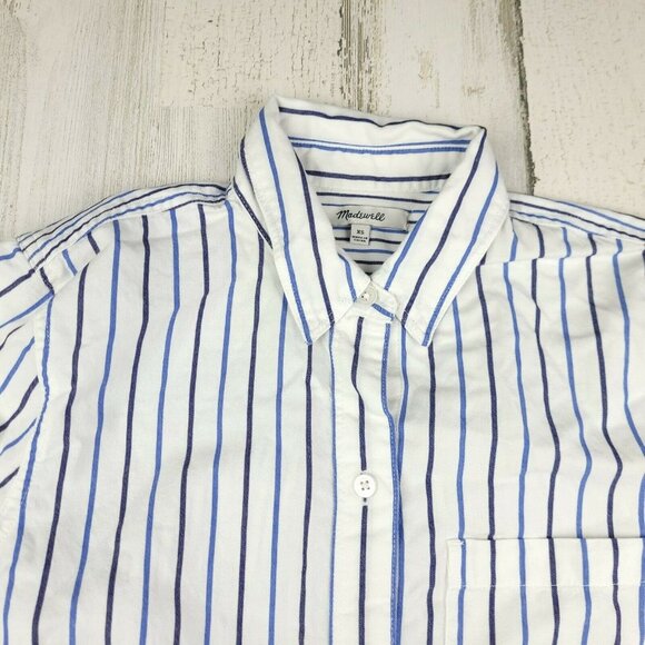 Madewell Women Blue/White Striped Long Sleeve Regular Fit Button Down Shirt XS - Picture 6 of 9